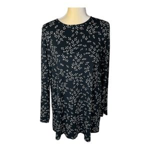 J. Jill Wearever Collection Tunic Top Women’s Size‎ M Black White Floral Knit
